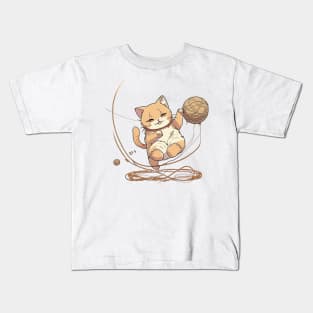 Cat Playing With A Ball Of String Kids T-Shirt